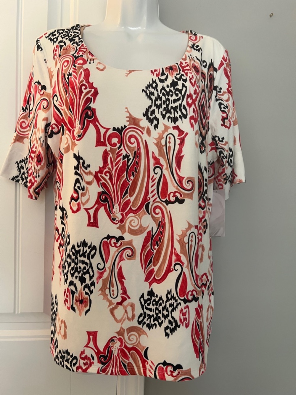 NWT CHICO’S TOUCH OF COOL TRIBAL BALLET ELBOW TEE TOP SZ 12/L